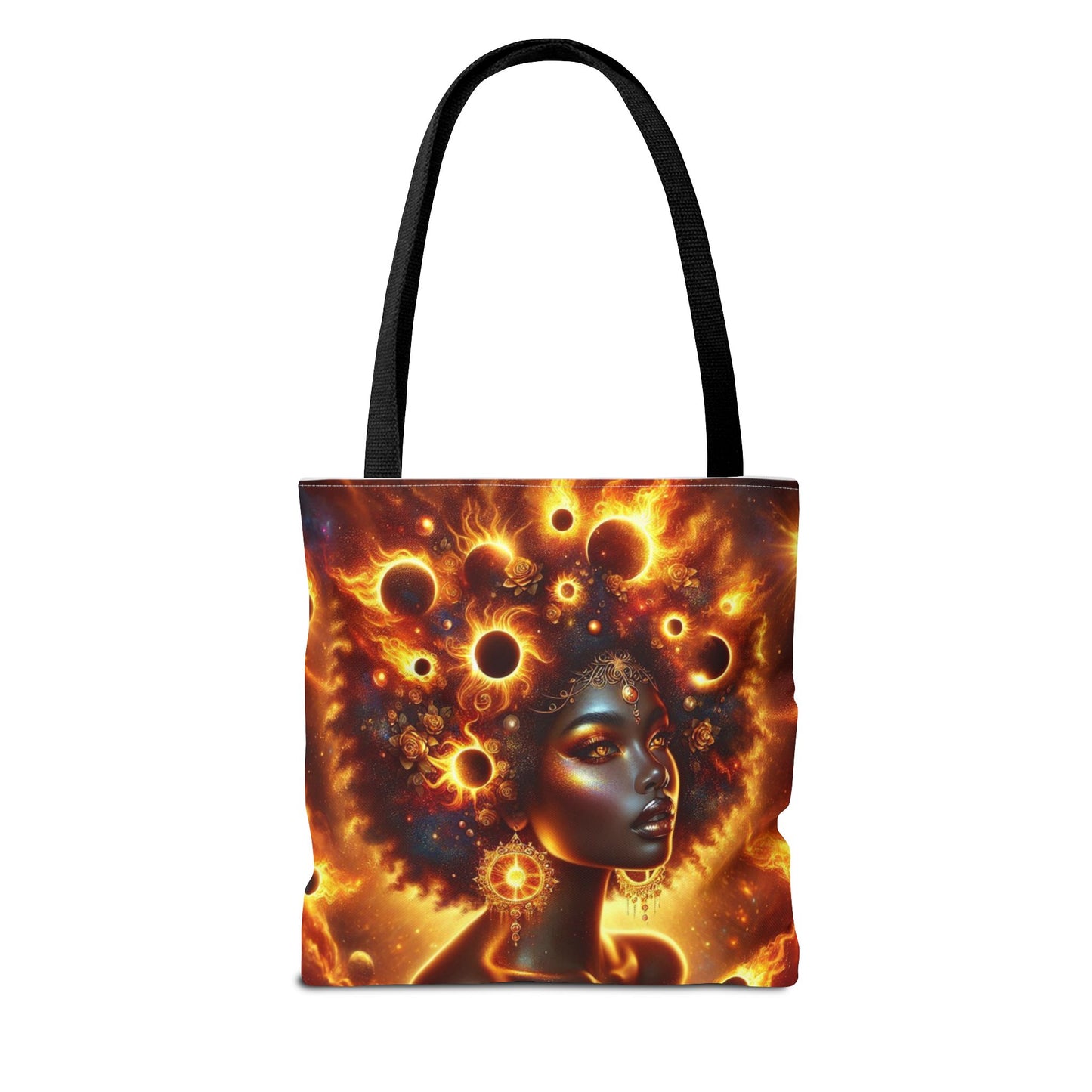 Solar Eclipse Goddess Tote Bag | Afro Cosmic Fantasy Art Tote | Celestial Sun Queen Shoulder Bag