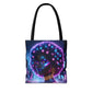 Neon Cyber Goddess Tote Bag | Afro Futuristic Glow Art Bag | Retro Sci-Fi Shoulder Tote
