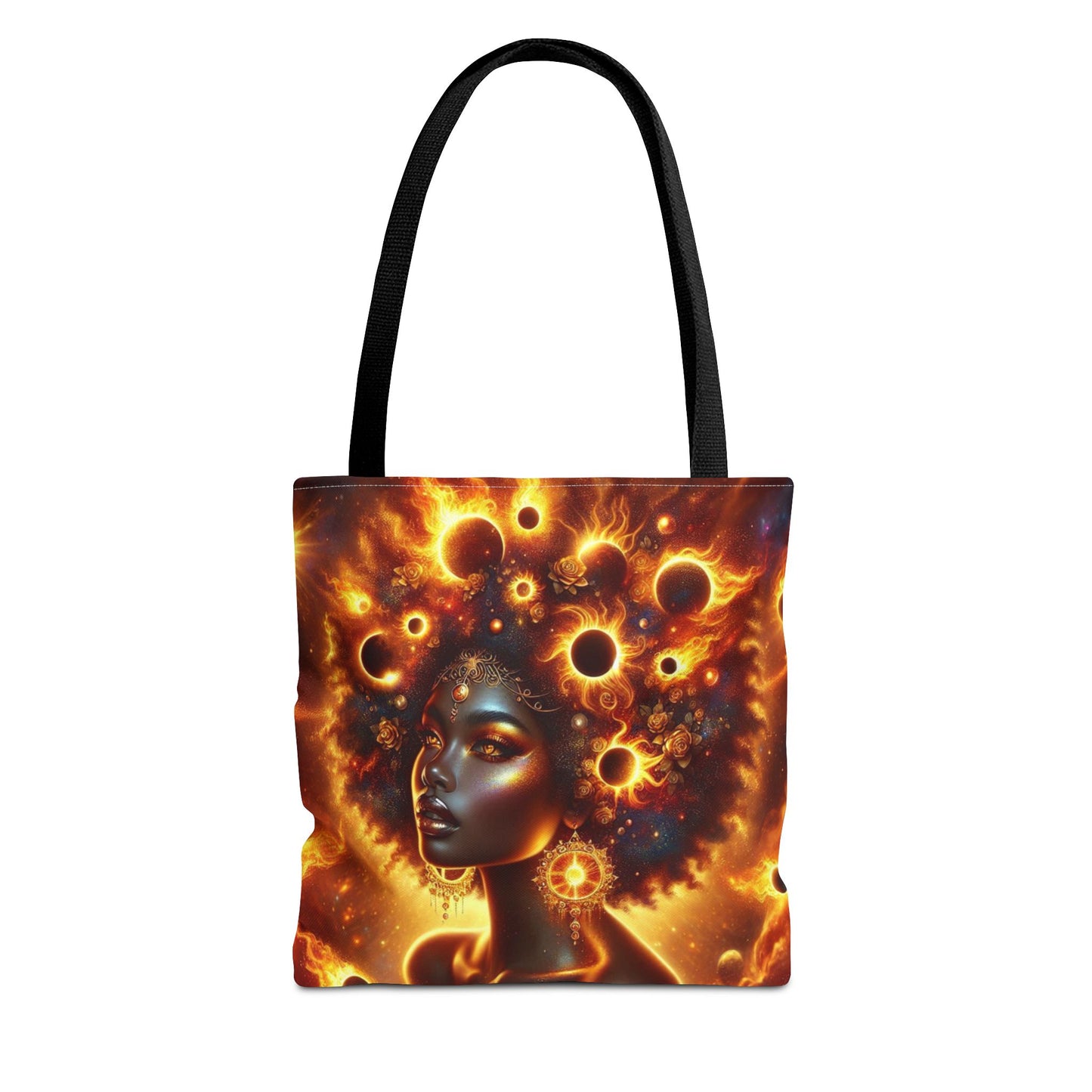 Solar Eclipse Goddess Tote Bag | Afro Cosmic Fantasy Art Tote | Celestial Sun Queen Shoulder Bag