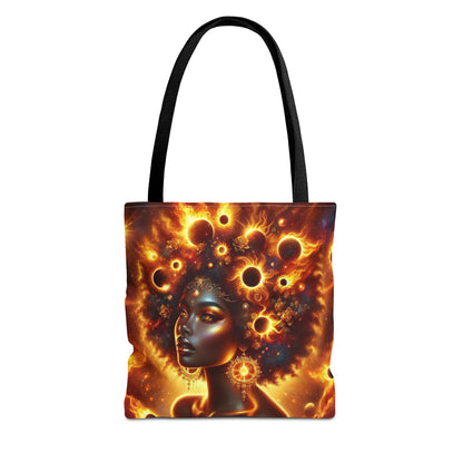 Solar Eclipse Goddess Tote Bag | Afro Cosmic Fantasy Art Tote | Celestial Sun Queen Shoulder Bag